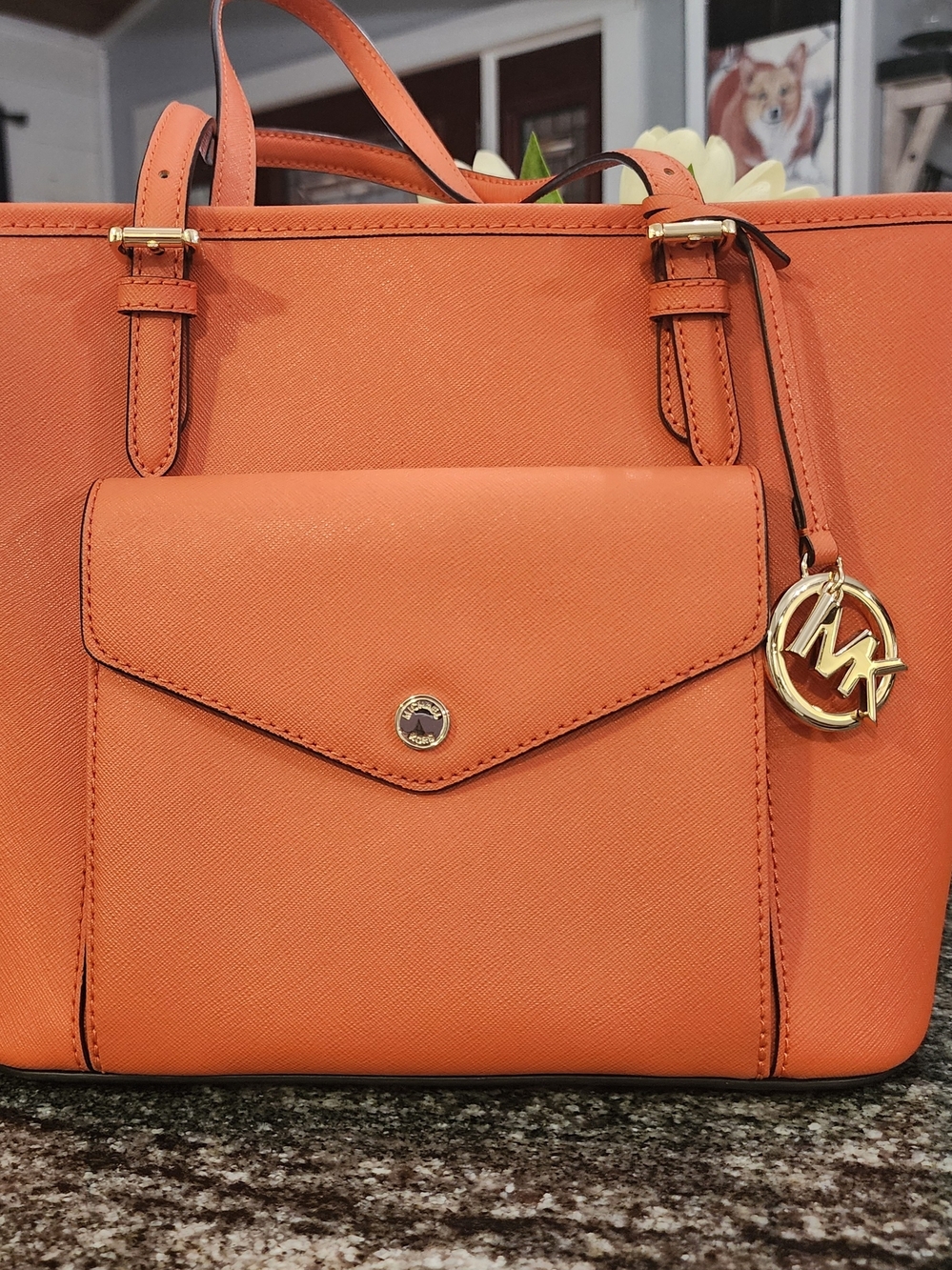 Michael Kors Jet Set Tangerine Saffiano Leather Tote Bag- 10.5×9.5×5 NWT